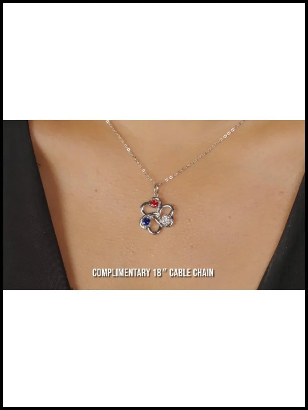 4mm Created Ruby 3 Hearts Interlock Pendant Necklace - 925 Sterling Silver with